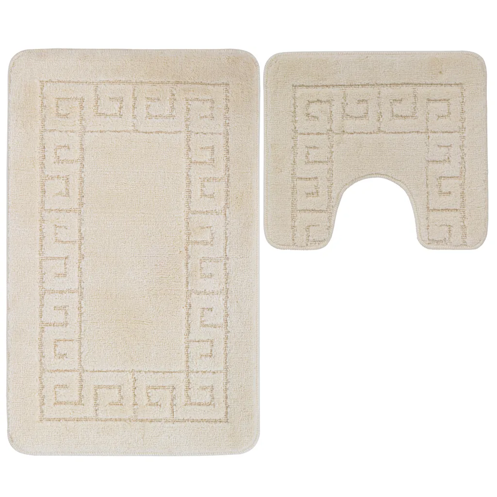 Tappeto da bagno Ribelli 2 pezzi, Tappeto da bagno antiscivolo 50x80 + 50x40 cm Lavabile, Tappeto da bagno a U, Forma Santorini, Beige