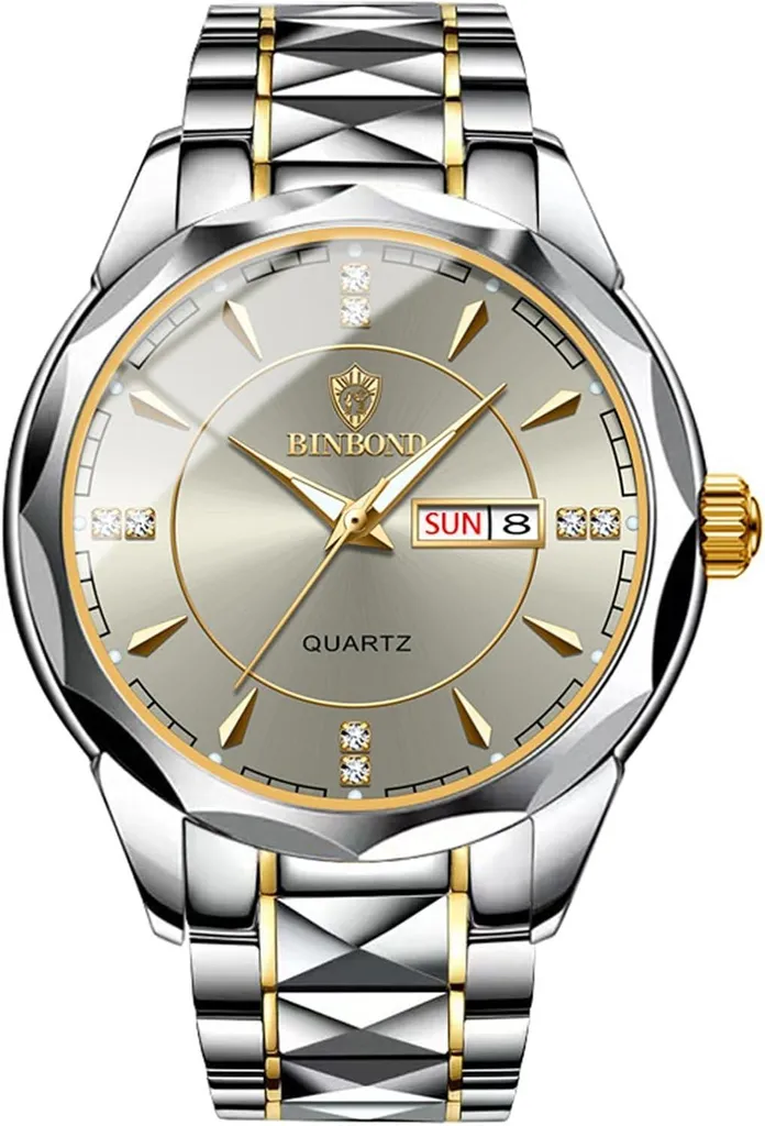 Orologio Uomo Acciaio Quarzo 3ATM | Calendario Diamante Mani Luminose