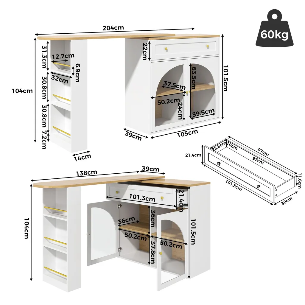 Table de bistrot modulable pour petit espace avec grand rangement blanc - 2