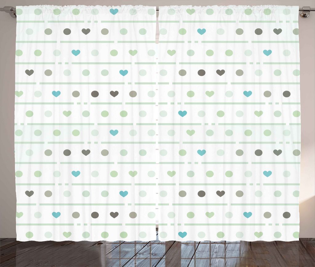 ABAKUHAUS Grün Rustikaler Gardine, Tupfen-Herzen, Schlafzimmer Kräuselband Vorhang mit Schlaufen und Haken, 280 x 175 cm, Mandelgrün