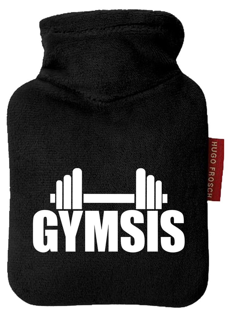 Huuraa Mini-Wärmflasche Gymsis Hantel 0,2 Liter Black Mini Veloursbezug Taschenwärmer Geschenkidee