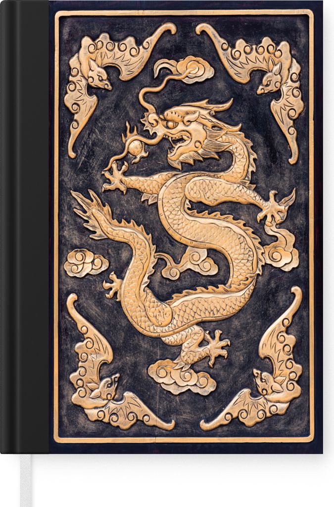 MuchoWow Notizbuch Tagebuch Haushaltsbuch Notebook A5 Mit einem goldenen chinesischen Drachen verzierte Holztür - Notizblock - Notizheft - Noteb...