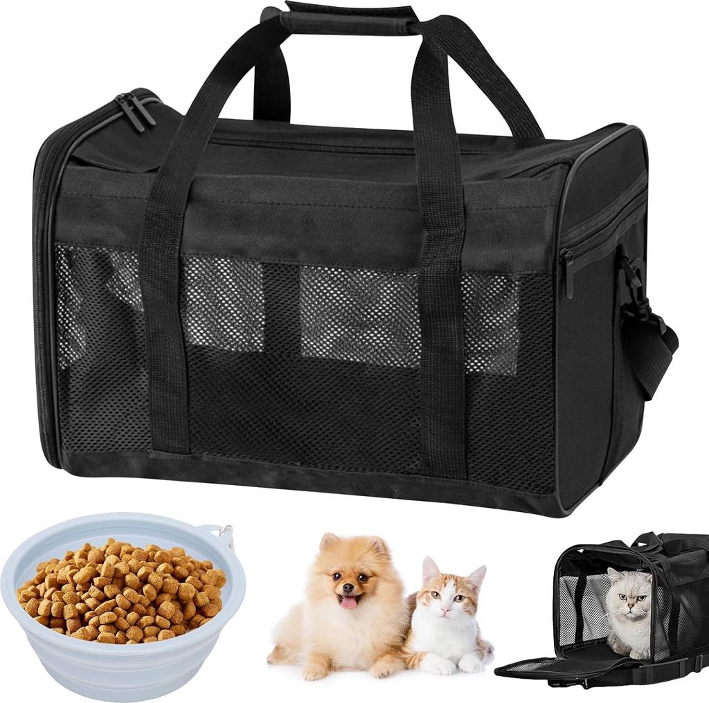 Faltbare Katzentragetasche: Atmungsaktive Katzentasche mit tragbarem Wassernapf, faltbare Tragetasche für Hunde und Katzen mit Schultergurt, 42 x ...