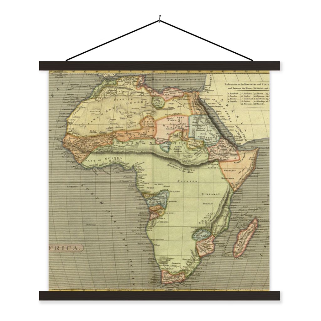 MuchoWow Textilposter Afrika - Kontinent - Karte - Vintage 60x60 cm mit schwarzem Rahmen - Posteraufhänger