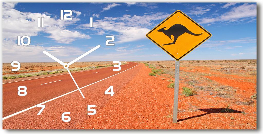 Wanduhr aus Glas – 60x30 cm - Glasbild - Glasuhr - Gehärtetes Glas - weisse-zeiger - Road in Australien