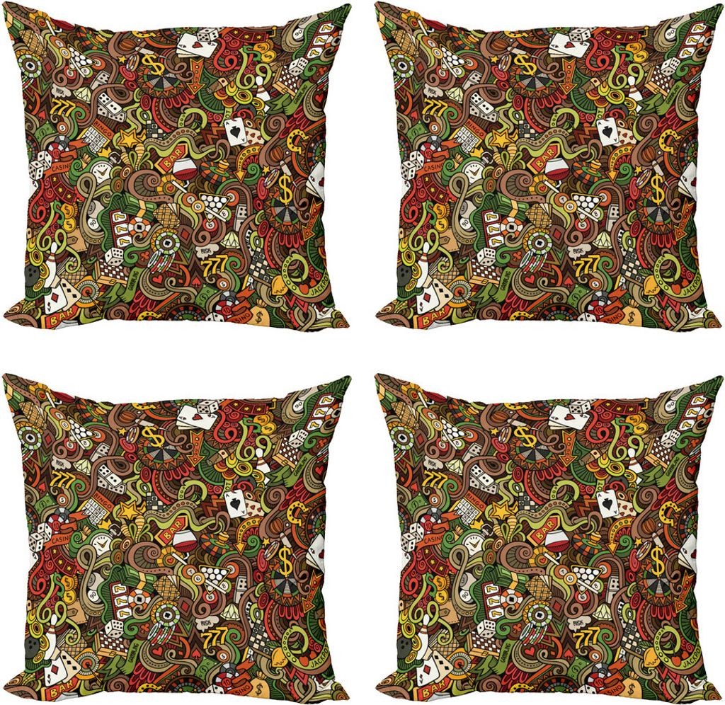 ABAKUHAUS Kasino Kissenbezug Set (4 Stück), Doodle Art-Kunst-Bingo, Moderner Doppelseitiger Digitaldruck, 50 cm x 50 cm, Mehrfarbig