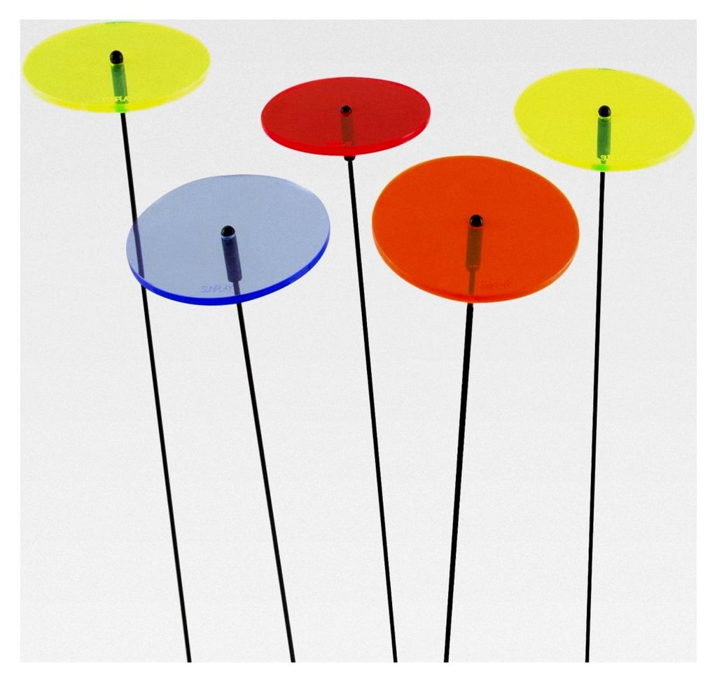 Sonnenfänger-Scheiben im FARBMIX, 5 Stück mit 7 cm Durchmesser und 35 cm Schwingstäben