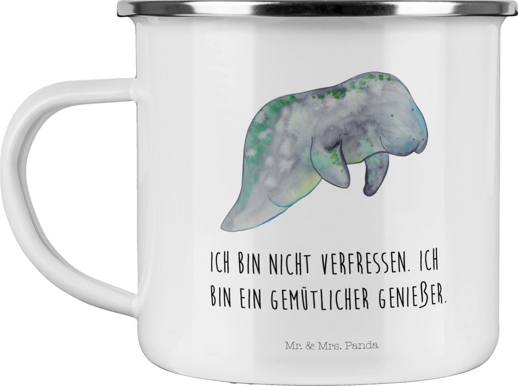 Mr. & Mrs. Panda Emaille Tasse Seekuh Chillen - Weiß - Geschenk, Becher, Abnehmen, Süßigkeiten, Pott, Essen, Diät, Meer, Zucker, Haferl, Teetasse