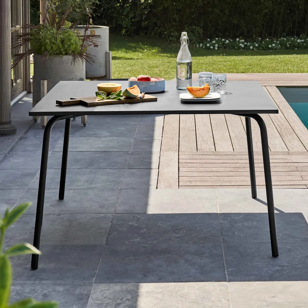 Table de jardin carrée en métal anthracite Oviala Palavas 70x70 cm