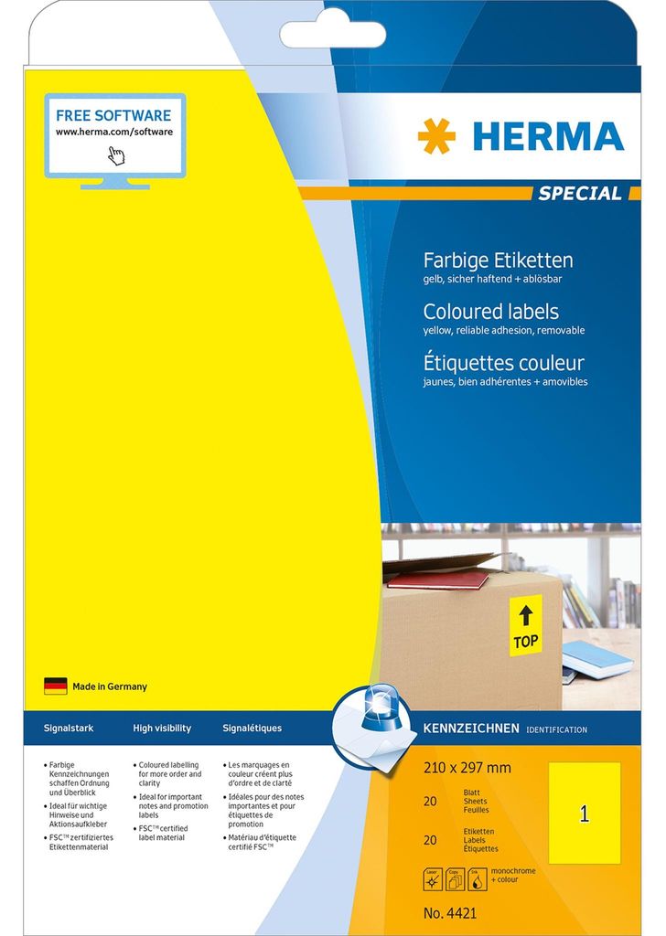 HERMA 4421, Żółty, Samoprzylepne etykiety do drukowania, Zdjęcie produktu 