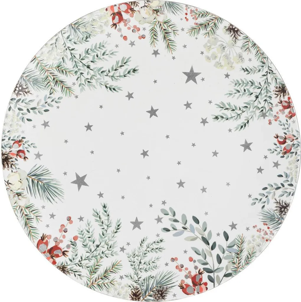 Assiette plate Souffle Polaire 33 cm en céramique avec motif branches
