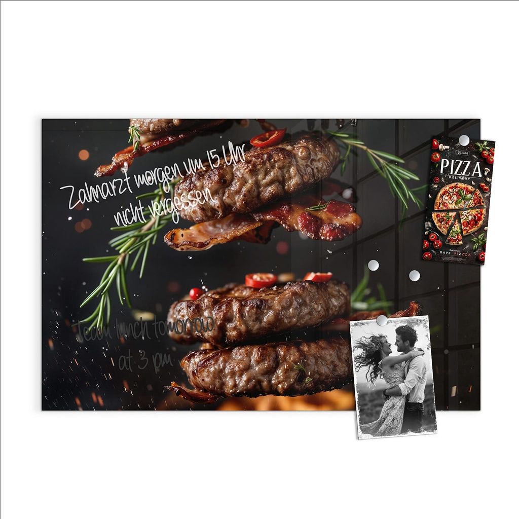 Magnettafel 60x40cm Pinnwand Whiteboard beschreibbar - Burger mit Bacon