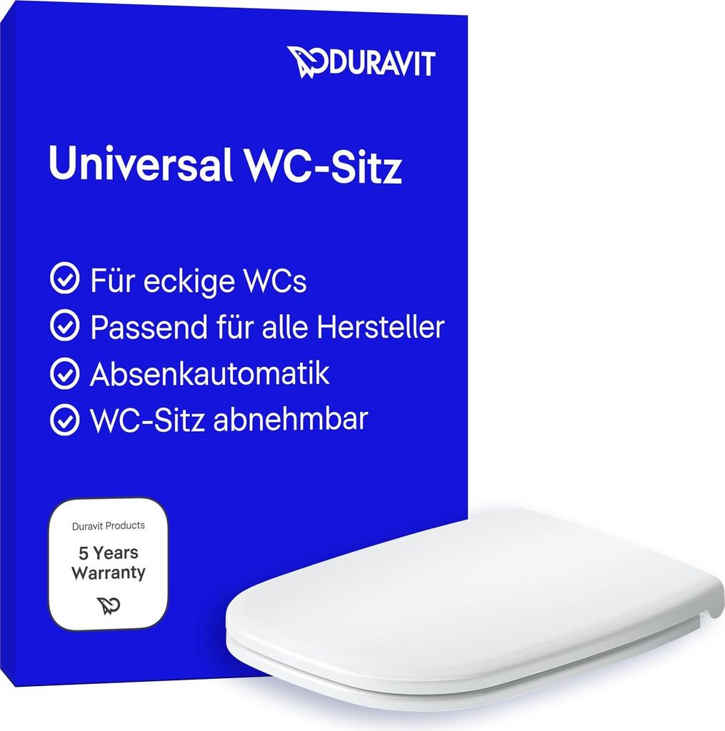 Duravit WC-Sitz Univavo, WC-Sitz eckig, Klobrille mit doppelter Absenkautomatik, Toilettendeckel Quick Release für einfache Montage, Klodeckel EU...