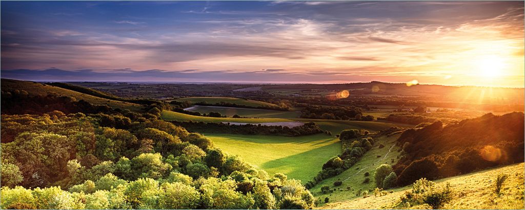 Wallario Poster - Farbenfroher Sonnenuntergang in England, Kunstdruck Größe: 80 x 200 cm