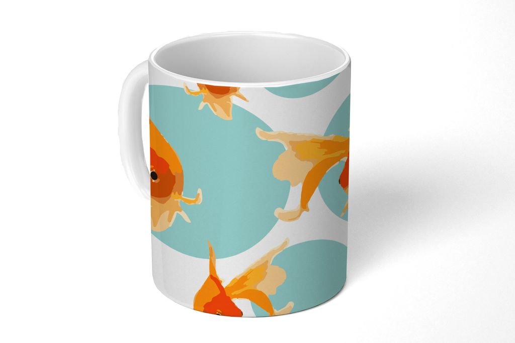 KitchenYeah Tasse Kaffeetasse Kaffeebecher 350 ml Goldfisch - Tiere - Seifenblase - Muster Teetasse - Fototasse - Becher - Keramikbecher - Teebec...