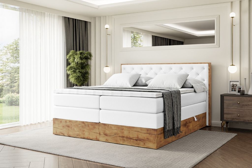 ALTDECOR Boxspringbett mit Matratze und Lattenrost, Topper, Polsterbett mit Bettkasten, Bett mit Stauraum H3- und H4- Matratze, Doppelbett, Springb...