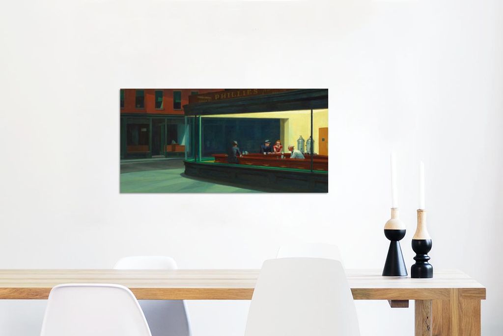 MuchoWow Wanddekoration Metall Metallbild Wandkunst 80x40 cm Nighthawks - Edward Hopper MuchoWow Aluminium Gemälde - Wanddekoration - Alubild
