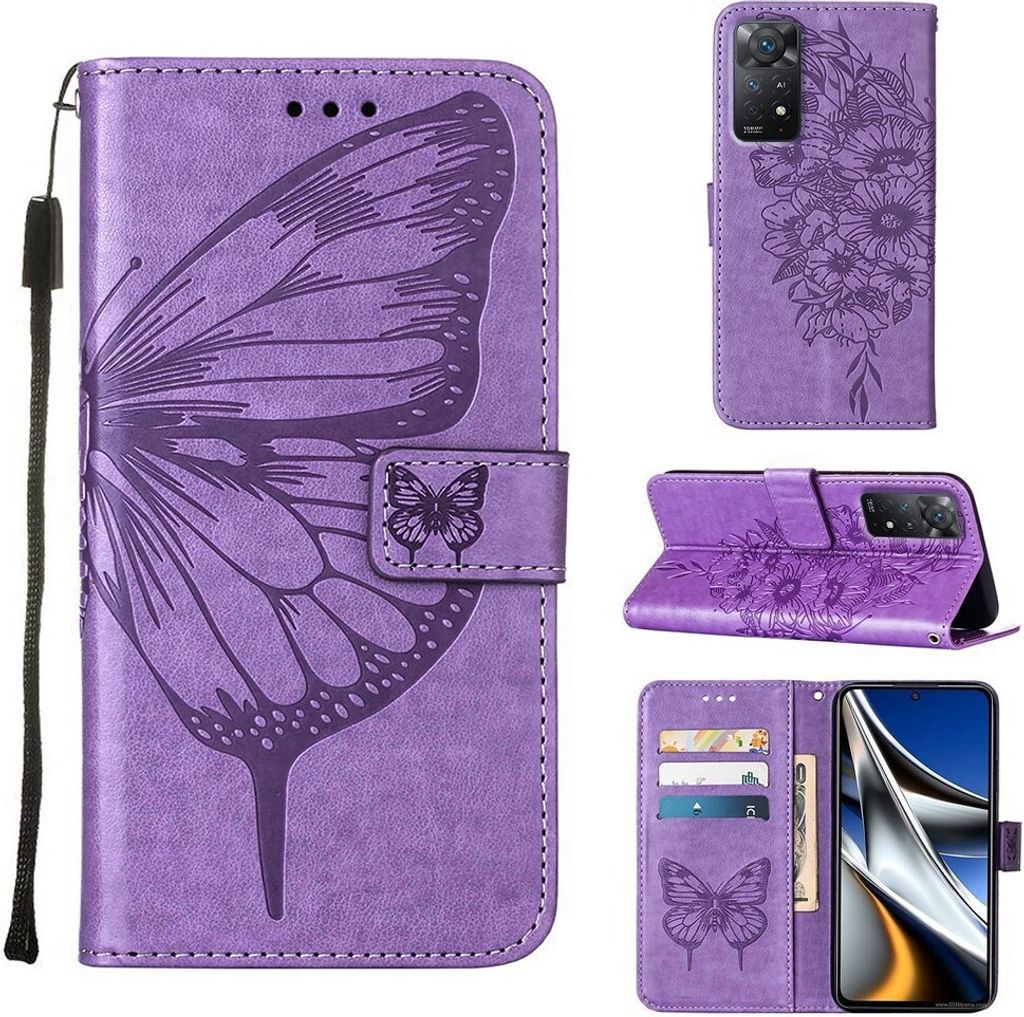 Redmi Note 11 Pro Hülle, Schmetterling Prägung Flip Leder Kartenfächer Schutzhülle Ledertasche mit Ständer für Xiaomi Redmi Note 11 Pro 5G / ...