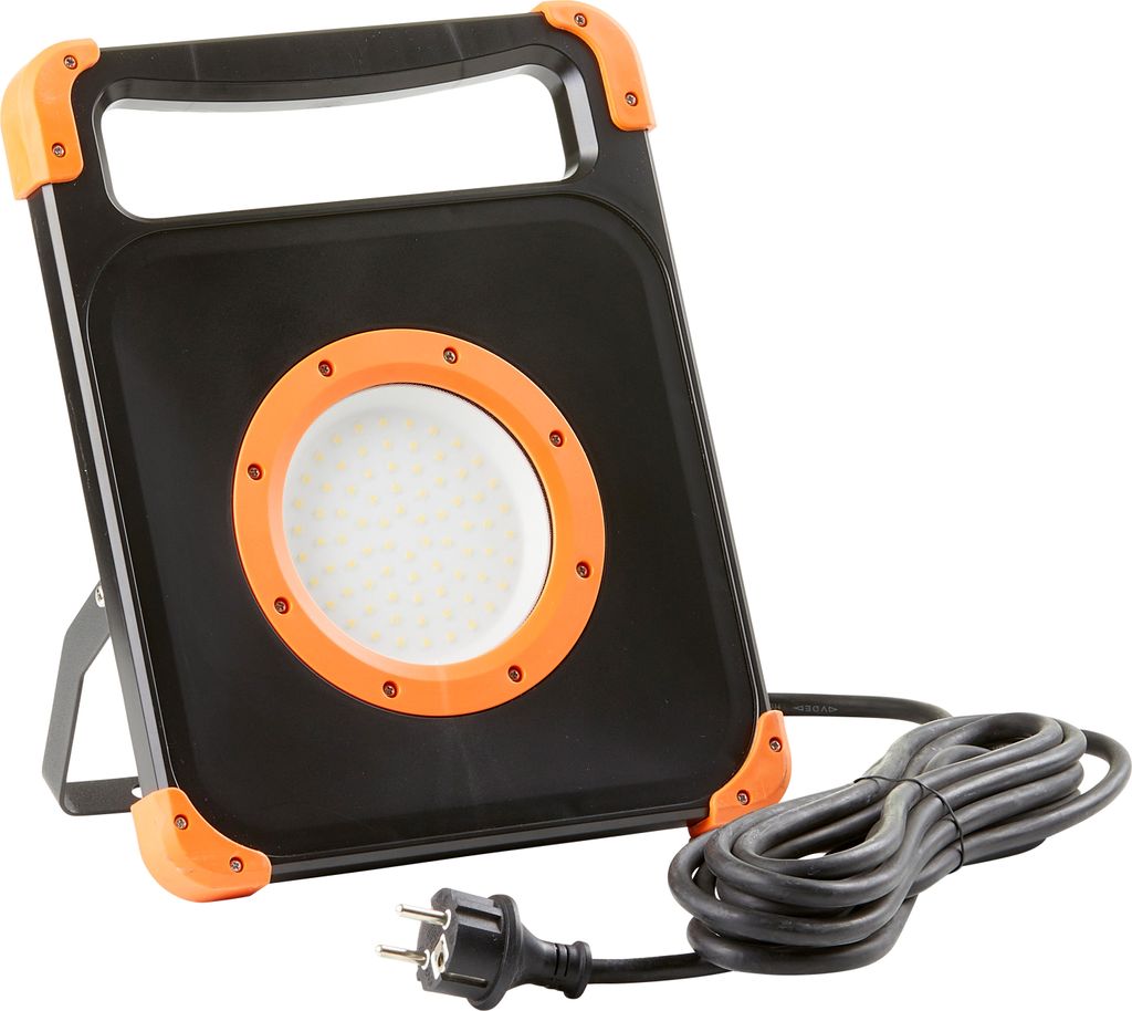 LED Baustrahler 50W mit stabilem Standgestell rückseitige Produktbild 