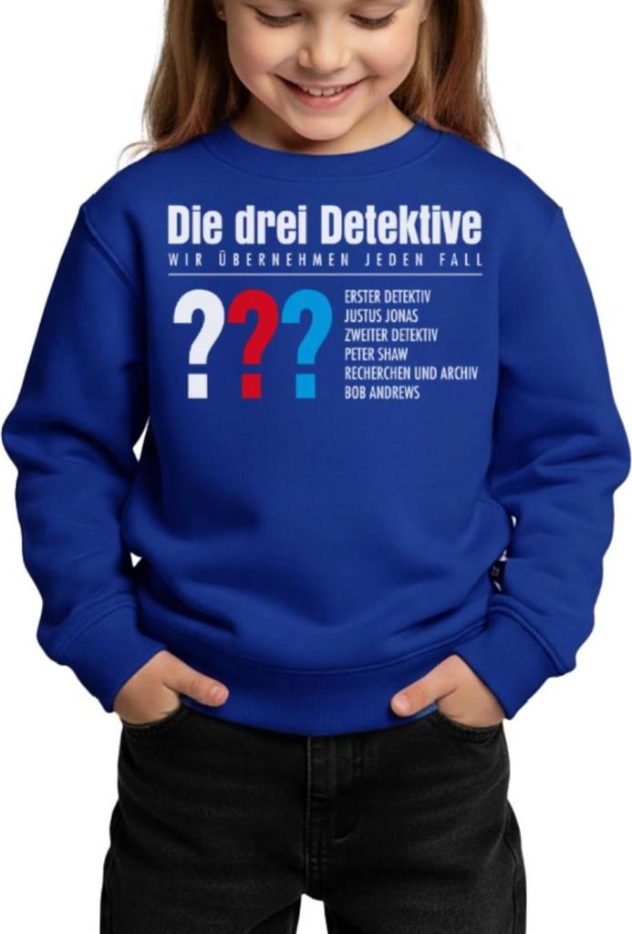 Spreadshirt Die Drei Fragezeichen Detektive Visitenkarte Kinder/Teenager Premium Pullover, 122/128 (6 Jahre), Royalblau
