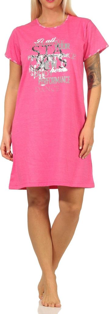 Damen kurzarm Nachthemd mit tollem Motiv - 67140 ; pink , 44