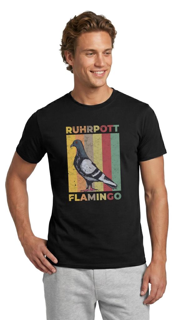 Spreadshirt Ruhrpott Flamingo Taube Ruhrgebiet Männer T-Shirt, XXL, Schwarz