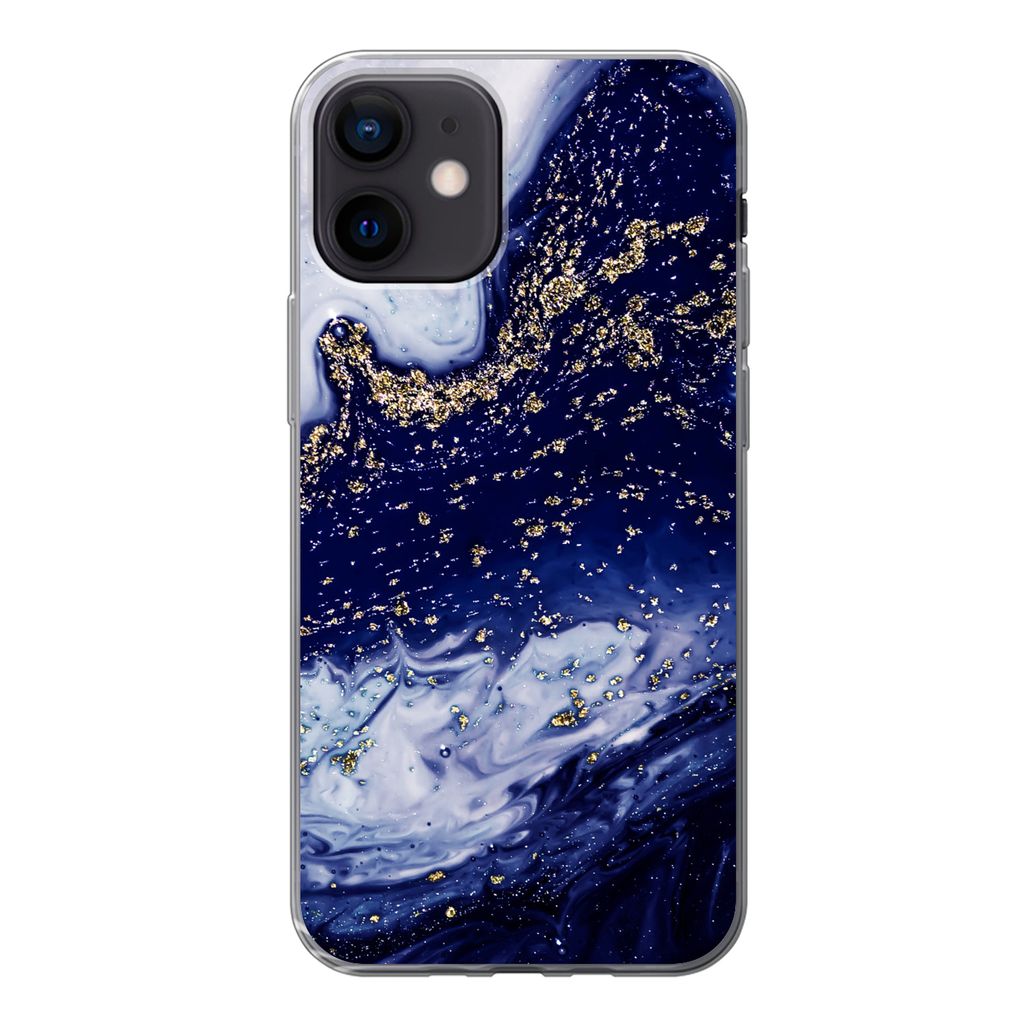 MuchoWow Handyhülle Schutzhülle Hülle für iPhone 12 Marmor - Gold - Natursteine Silikon Softcase Handy Hülle - Schutzhülle