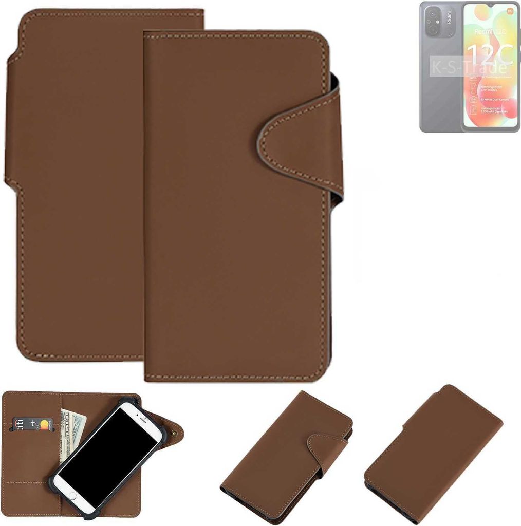 K-S-Trade Schutzhülle Klapphülle Kunstleder kompatibel mit Xiaomi Redmi 12C braun Handy Hülle Wallet Case