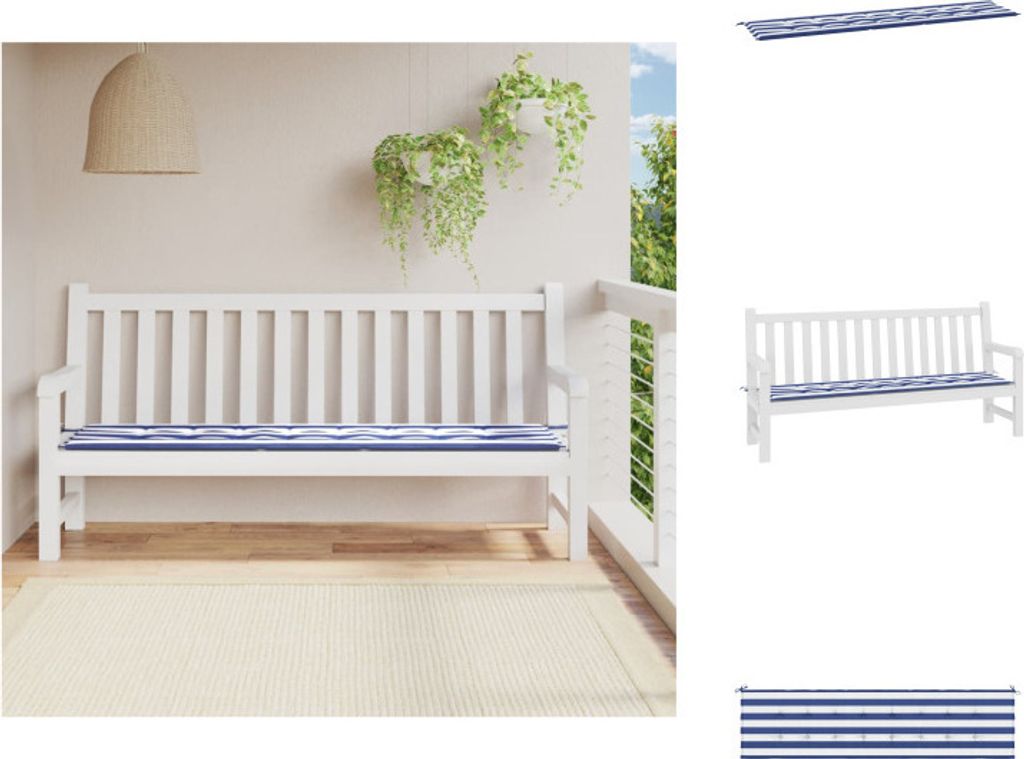 vidaXL Gartenbank-Auflage Blau&Weiß Gestreift 200x50x3 Stoff - Sitzpolster