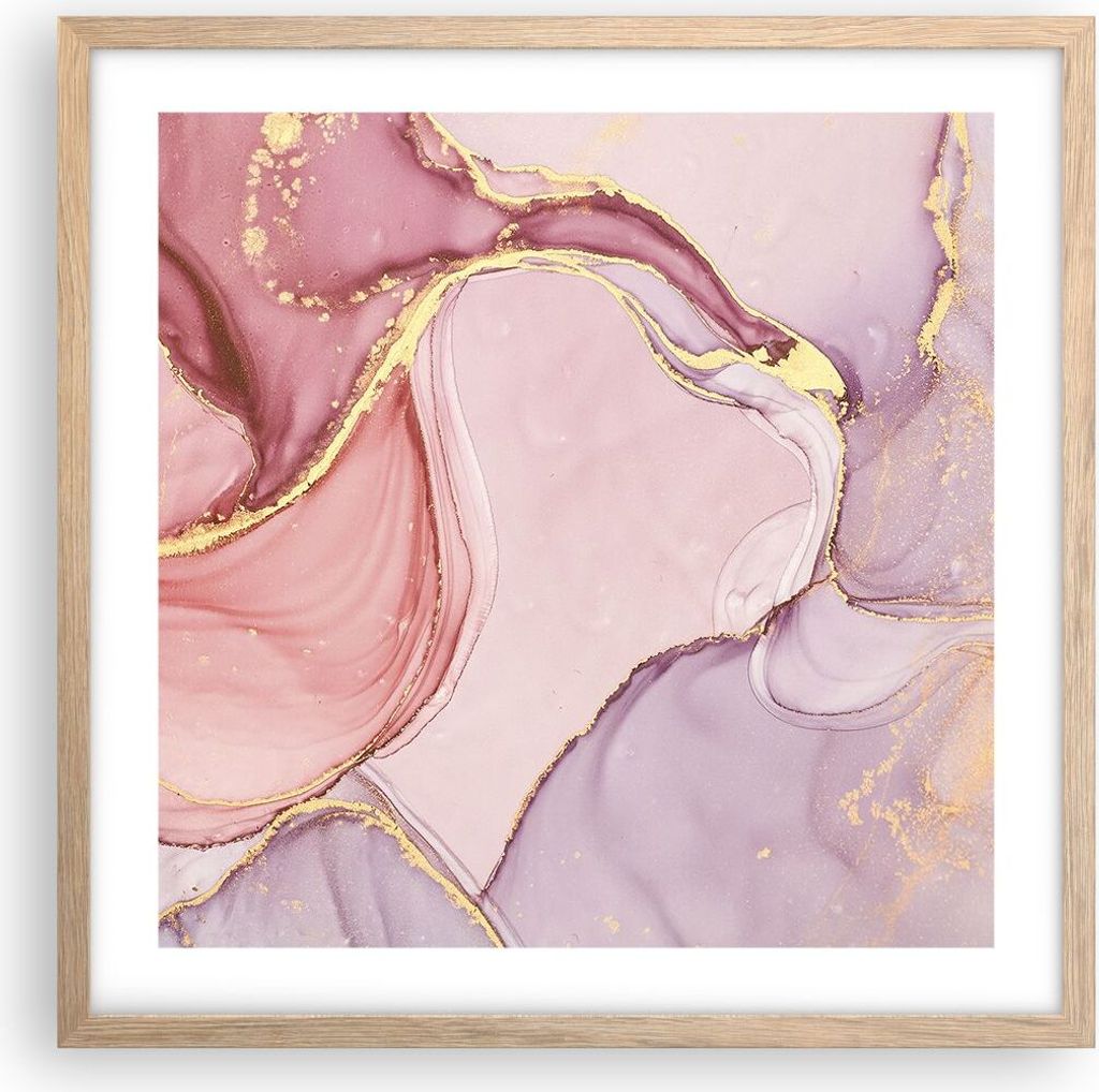 Gerahmtes Poster - Rahmen in heller Eiche - Abstraktion Marmor Rosa - 50x50 cm - Wand Bild - Wanddeko - Wandbilder - Kunstposter - Wandposter - Bil...