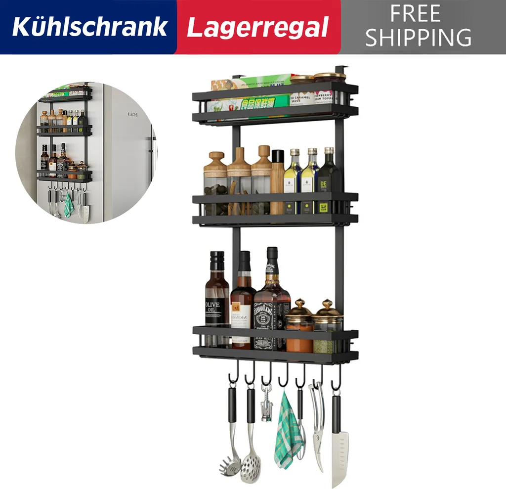 3 Etagen Gewürzregal Hängeregal für Kühlschrank mit 6 Haken