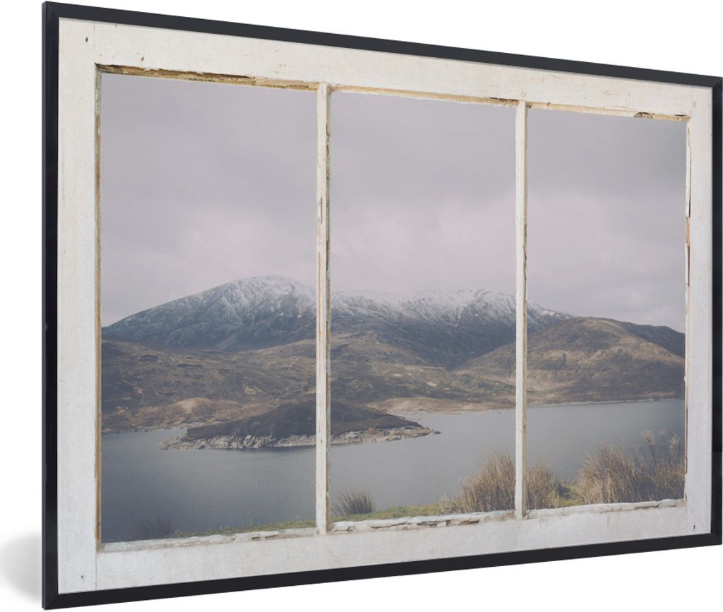 MuchoWow MuchoWow Gerahmtes Poster Aussicht - Berg - Schnee 60x40 cm - Poster mit zchwarzem Bilderrahmen - Printing - Wanddeko Schlafzimmer