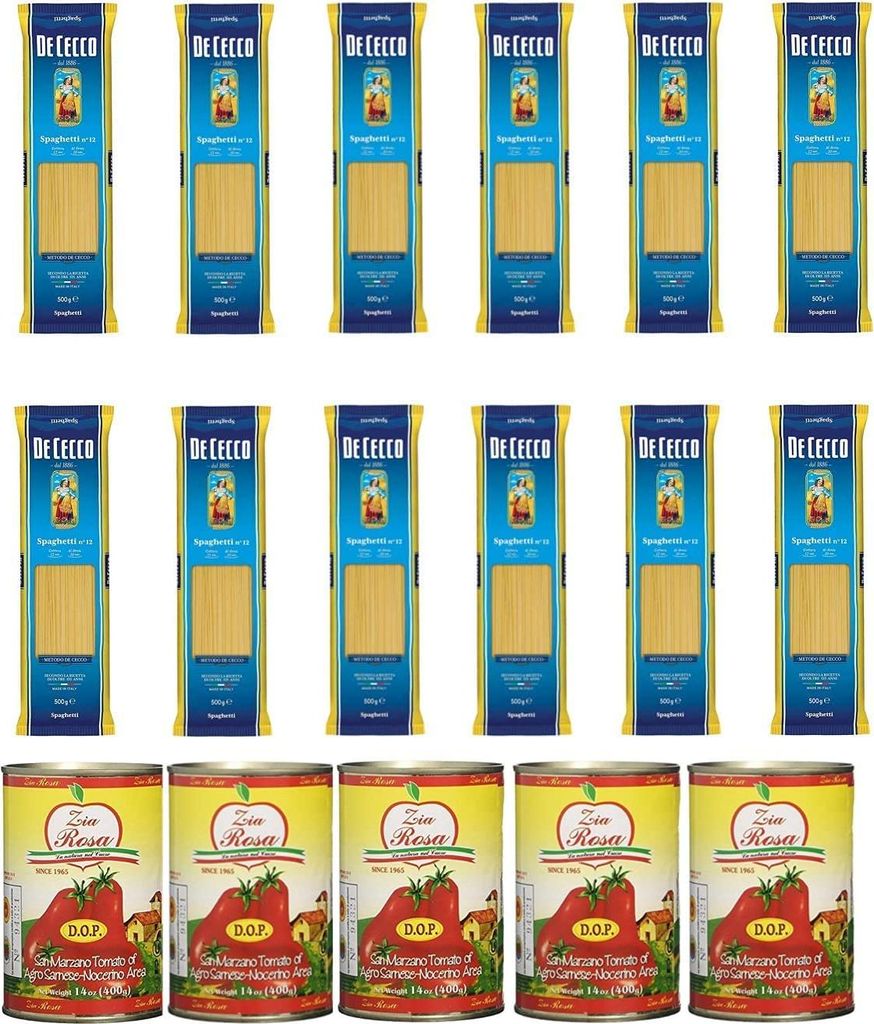 12x Pasta De Cecco 100% Italienisch Spaghetti n. 12 Nudeln 500g + Zia Rosa DOP Pomodoro San Marzano Tomate aus Kampanien Dose von 400g 5x 400g