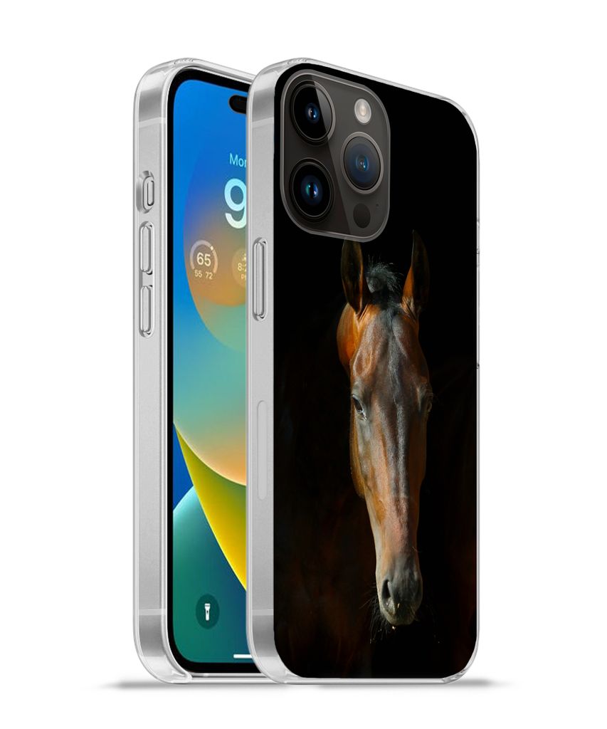 MuchoWow Handyhülle Schutzhülle Hülle für Apple iPhone 14 Pro - Softcase Pferde - Tiere - Braun Silikon Softcase Handy Hülle - Umschlag