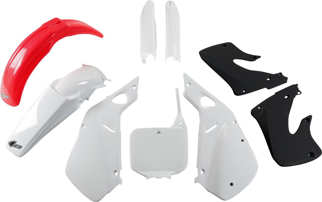 Verkleidungskit UFO PLAST 9-teilig Verkleidungssatz Kunststoff mit Gabelschutz für Honda CR R 250 ccm Bj. 1997 - 1999, Farbe:weiß / schwarz / rot
