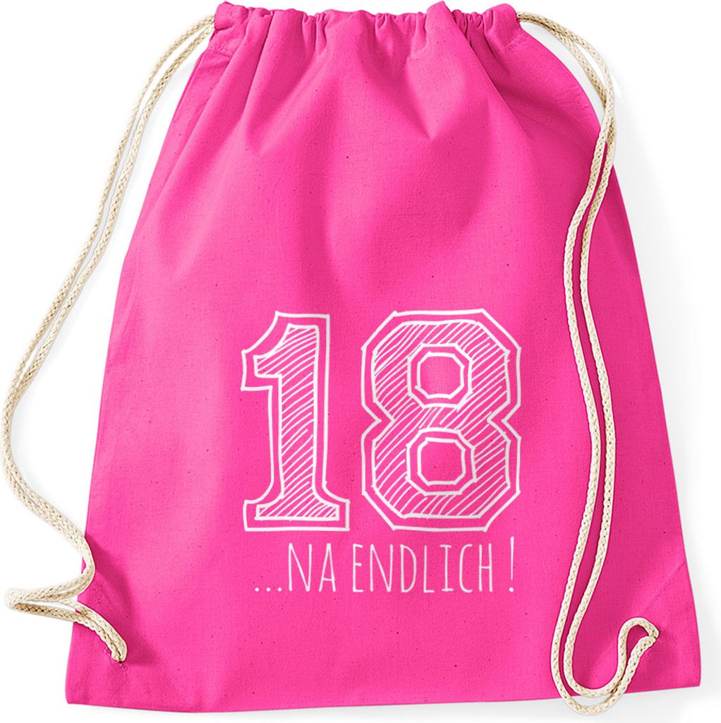 Turnbeutel Geschenk Geburtstag 18... na endlich College Sketch Moonworks fuchsia unisize