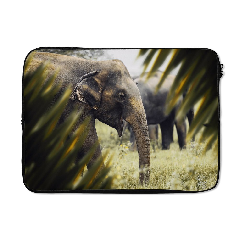 MuchoWow Laptop Hülle 13 Zoll Elefant - Natur - Blätter Laptoptasche - Laptophülle - Sleeve - Rundumschutz
