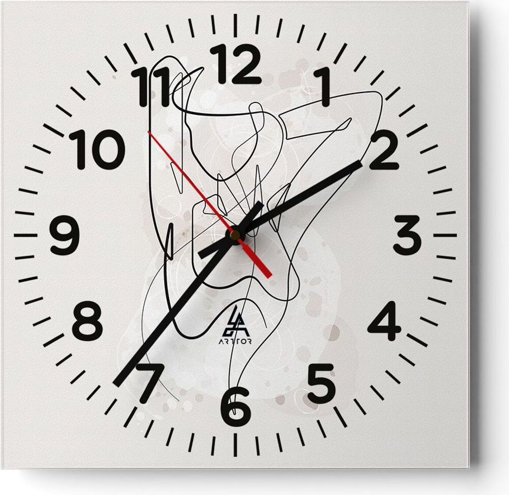 Wanduhr - Quadrat - Glasuhr - Linie Frau Linie - 40x40cm - Schleichendes Uhrwerk - Lautlos - zum Aufhängen bereit - Dekoration Modern - Wanddekora...