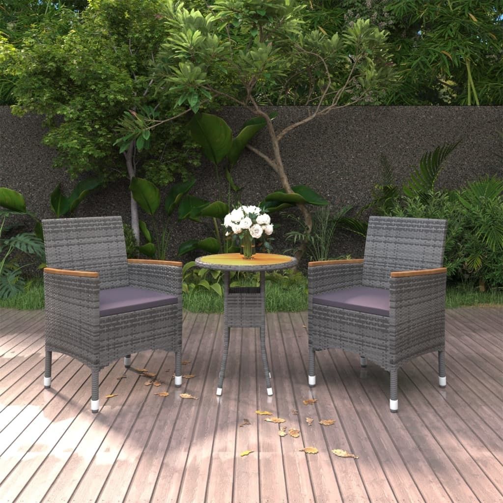 The Living Store 3-tlg. Garten-Essgruppe Poly Rattan Grau