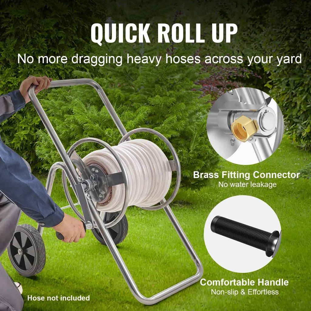 Avvolgitubo Professionale 175ft con Ruote: Carrello Acciaio Giardino - 4