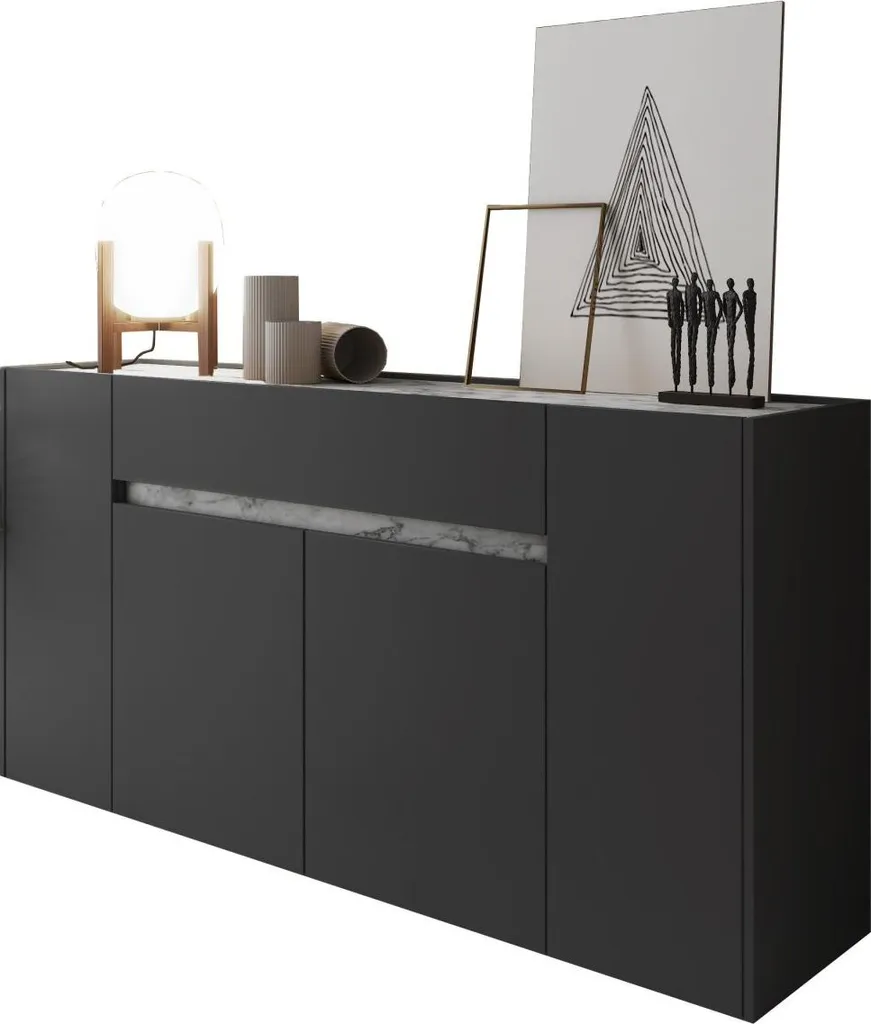 Buffet Enfilade Noir Anthracite 170 cm Cirimido pour Salle à Manger