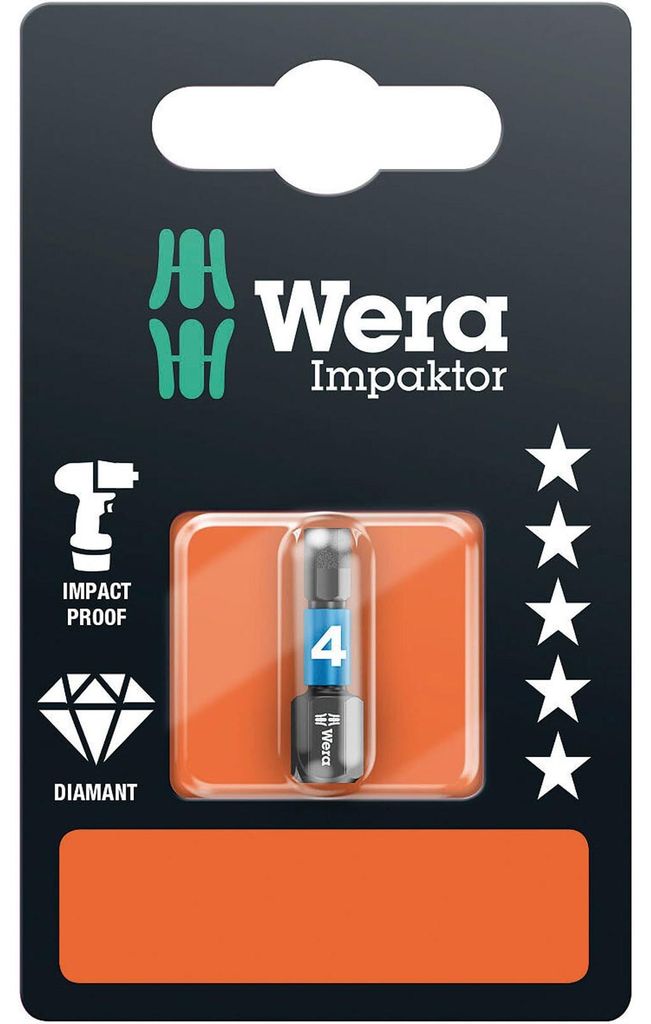 Wera 840/1 IMP DC Impaktor Bits SB SiS Hex bit 4 mm Tool steel alloyed, DLC coated D 6.3 1 pc(s)