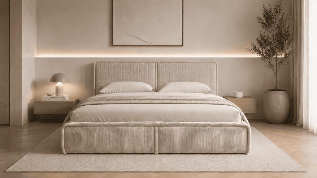 MOEBLO Polsterbett Bett 04 – Doppelbett mit Cord Bezug, Produktbild 