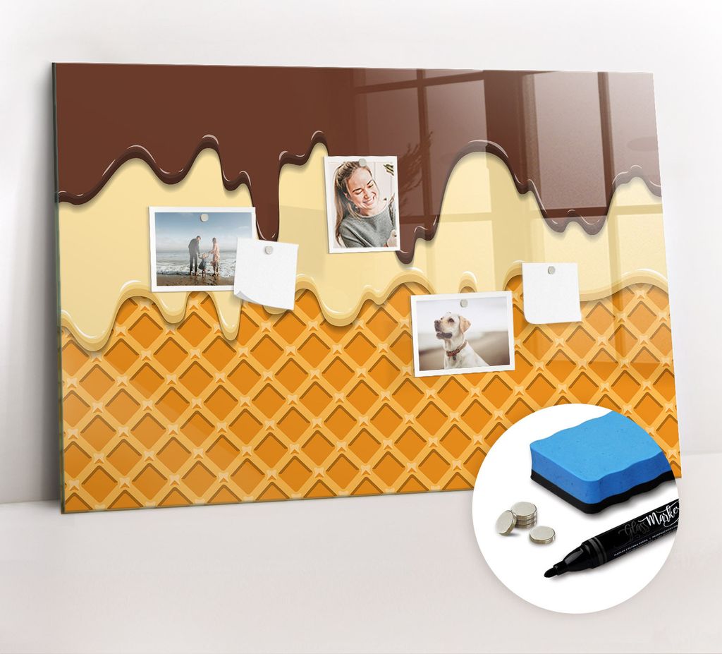 Magnetpinnwand Memoboard - Zubehörsatz - Schwarzer Marker + Schwamm + Magnete - 90 x 60 cm - Eiscreme