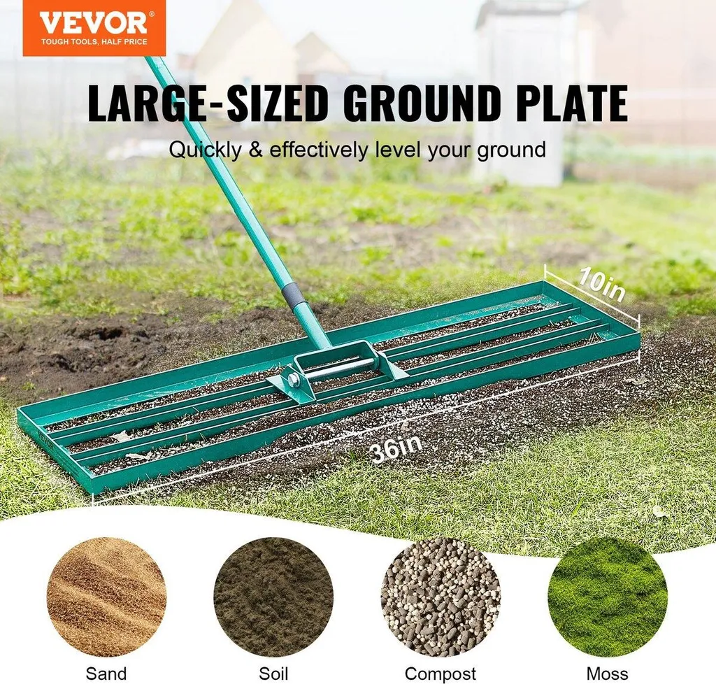 Rastrello livellatore per prato, 91,4 x 25,4 cm Attrezzo livellatore per prato, livellatore per prato resistente con manico allungato in acciaio da 198,1 cm, rastrello livellatore per giardino, prato da golf, fattoria - 2