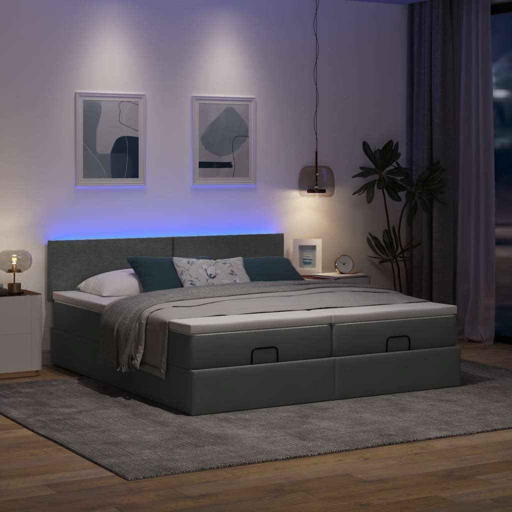 Maison Exclusive - Ottoman-Bett mit Matratzen & LEDs Dunkelgrau 200x200 cm Stoff
