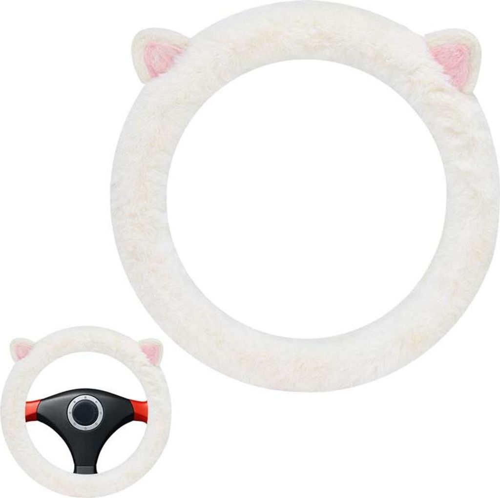 Auto Lenkradbezug Winter Plüsch Katzenohren Lenkradabdeckung rutschfest weich warm Universal 37-38 cm für Frauen Mädchen Innenraum Lenkradschutz