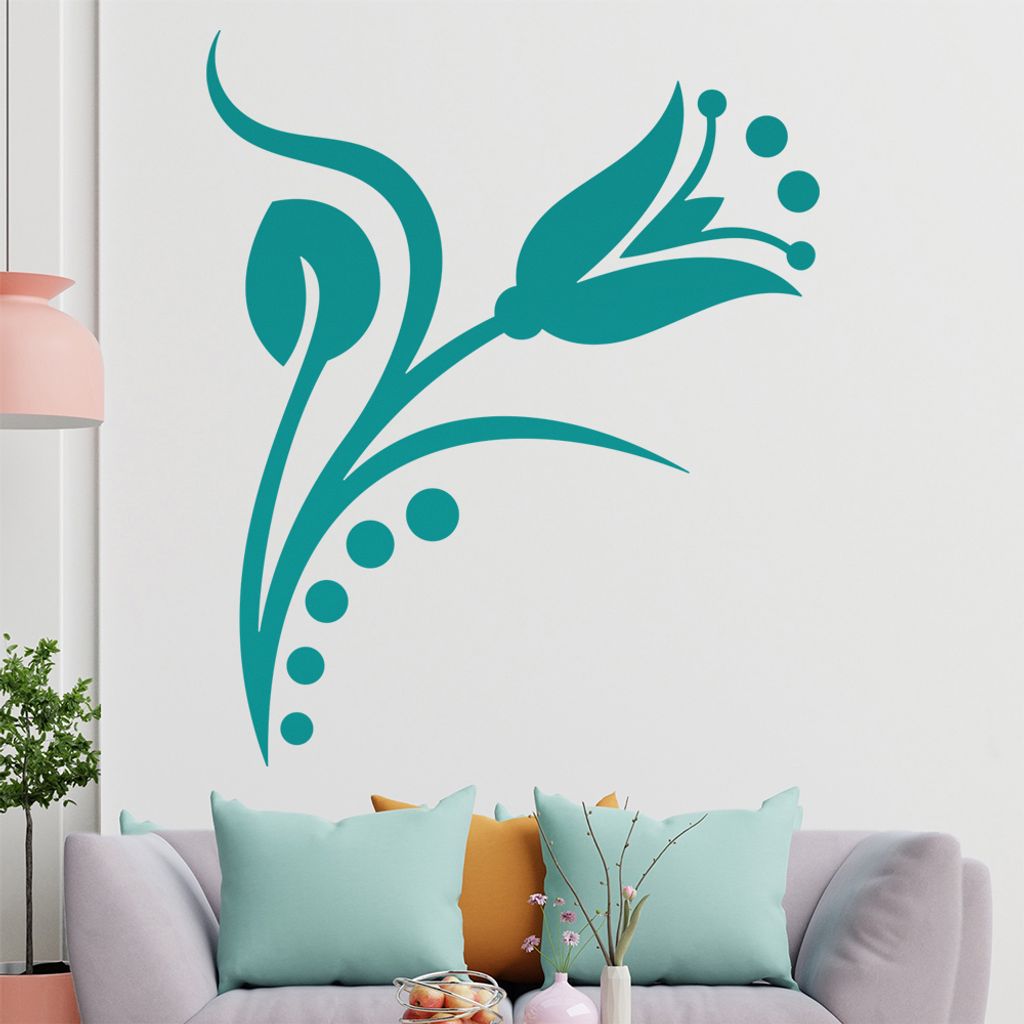 Blume - Linien Punkte Wandtattoo in 6 Größen - Wandaufkleber Wall Sticker - Dekoration, Küche, Wohnzimmer, Schlafzimmer, Badezimmer