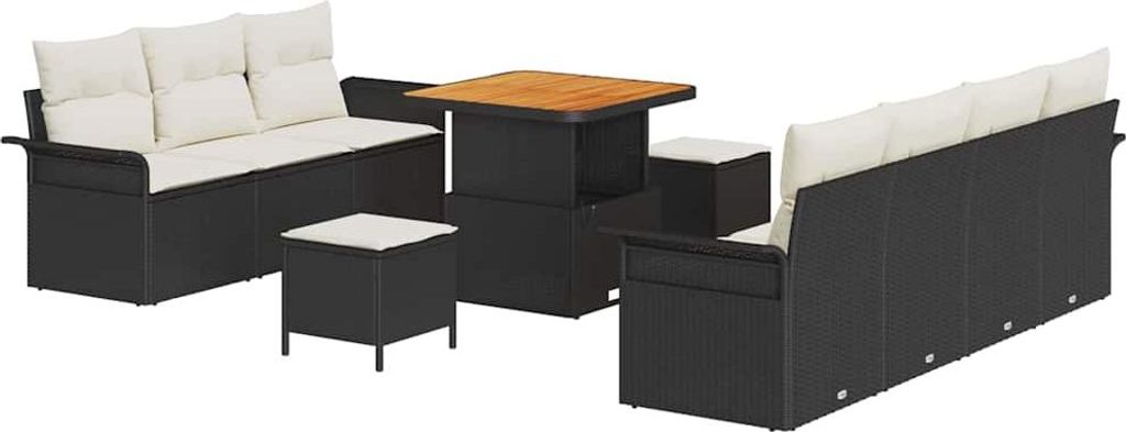 vidaXL Garten-Sofa-Set mit Kissen mit Kissen 10 pcs Schwarz und Creme