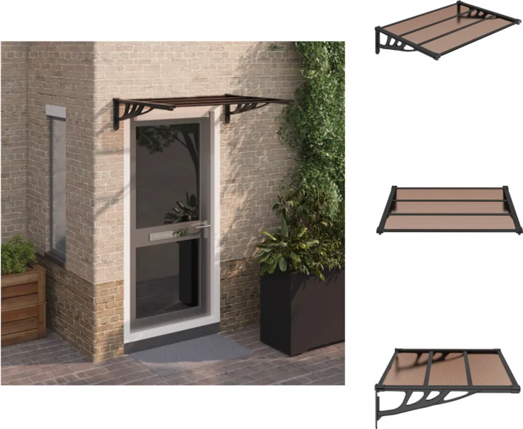 vidaXL Tettoia per porte nera 122x90 cm in policarbonato - Tende da sole